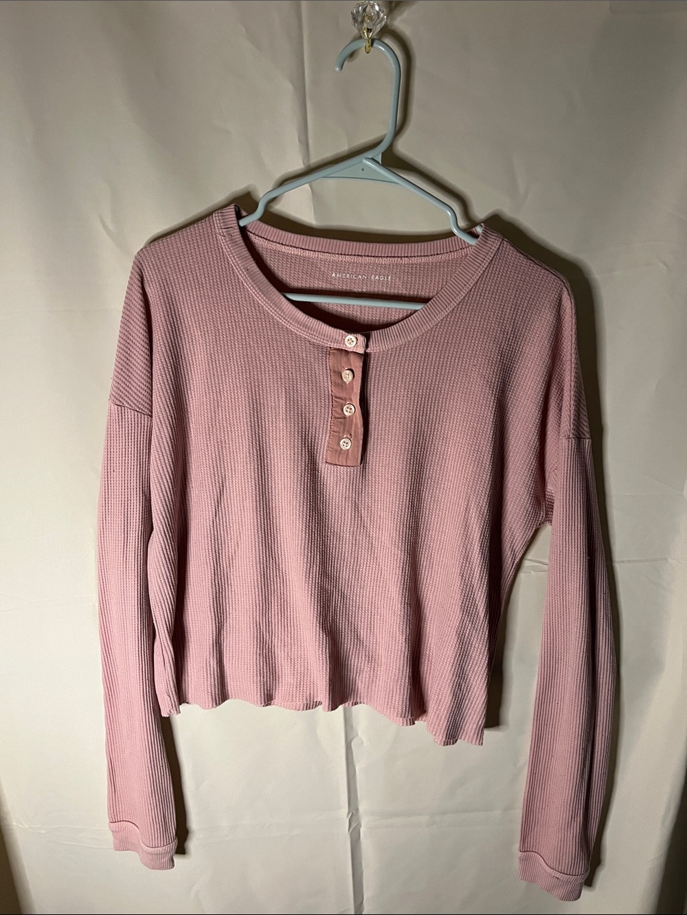 American Eagle Outfitters Dusty Pink Ribbed Henley Long Sleeve Top